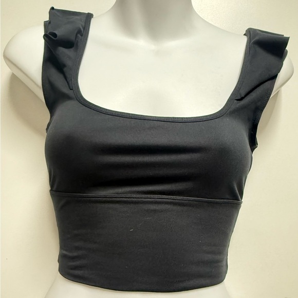Free People Tops - Free People Black Ruffled Crop Tank Top